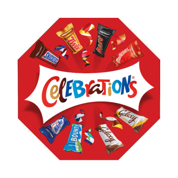 Celebrations Schokolade Mischung, Twix, Milky Way, Snickers, Mars, 340g Produktbild, Vorderseite der Verpackung
